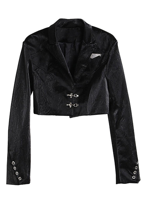 WW | Black Notched Button Faux Leather Coats