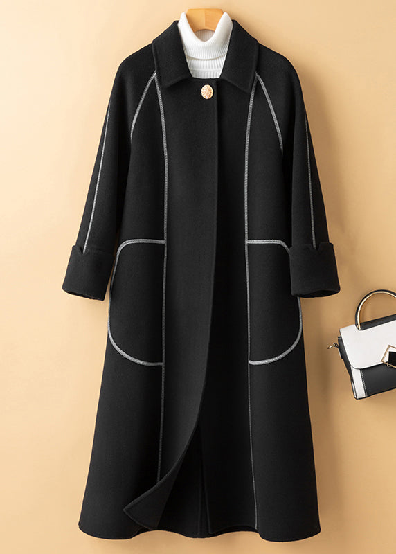 WW | Black Peter Pan Collar Button Wool Coats Winter
