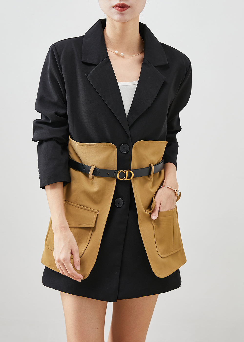 WW | Black Slim Fit Patchwork Cotton-Filled Coats