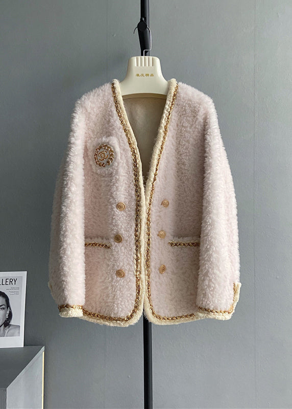 WW | Black V-Neck Pockets Patchwork Wool Coats Winter