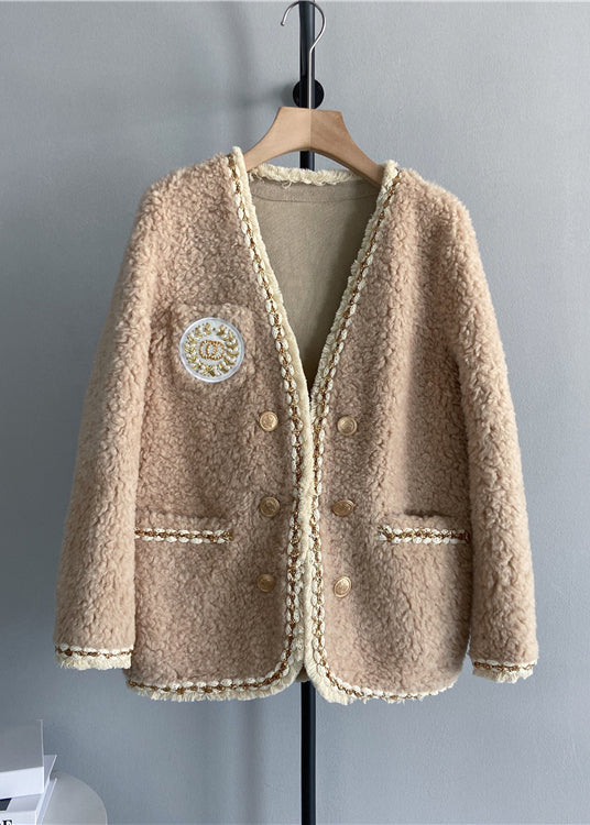 WW | Black V-Neck Pockets Patchwork Wool Coats Winter