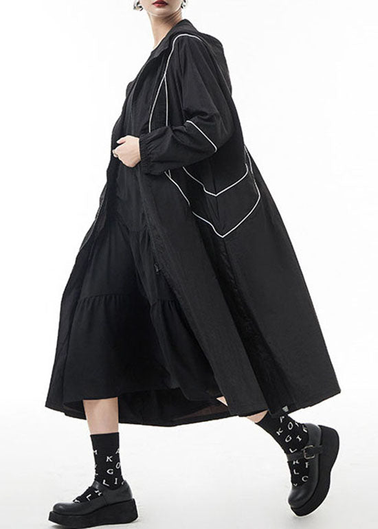 WW | Schwarze mit Reißverschluss und Kordelzug Kapuzen-Trenchcoats