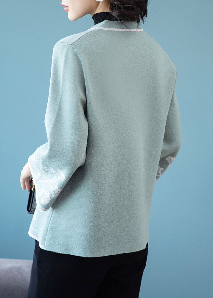 WW | Blue V-Neck Button Print Patchwork Cardigans