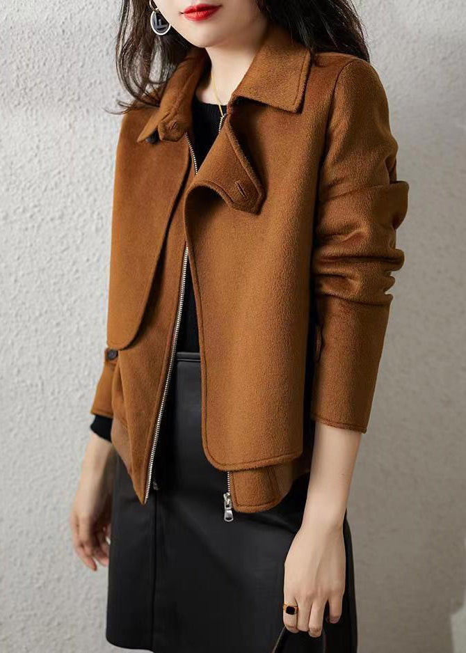 WW | Brown Zipper Button Patchwork Wool Coats