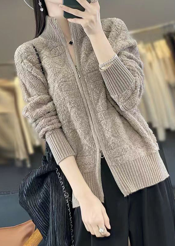 WW | Camel Zip-Up Patchwork Wool Coats