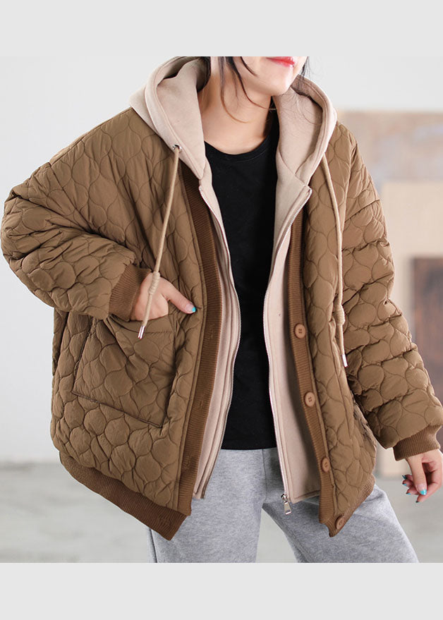 WW | Schokoladen Kapuzen Patchwork Feine Baumwollgefüllte Wintermäntel