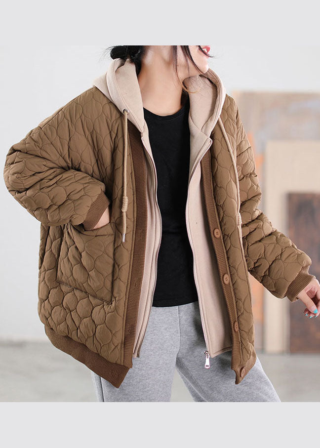 WW | Schokoladen Kapuzen Patchwork Feine Baumwollgefüllte Wintermäntel