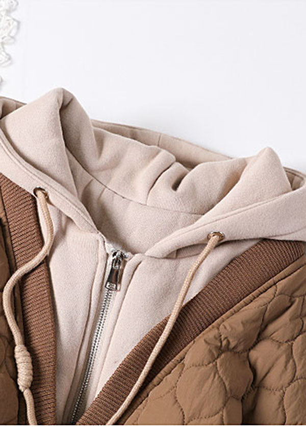 WW | Schokoladen Kapuzen Patchwork Feine Baumwollgefüllte Wintermäntel