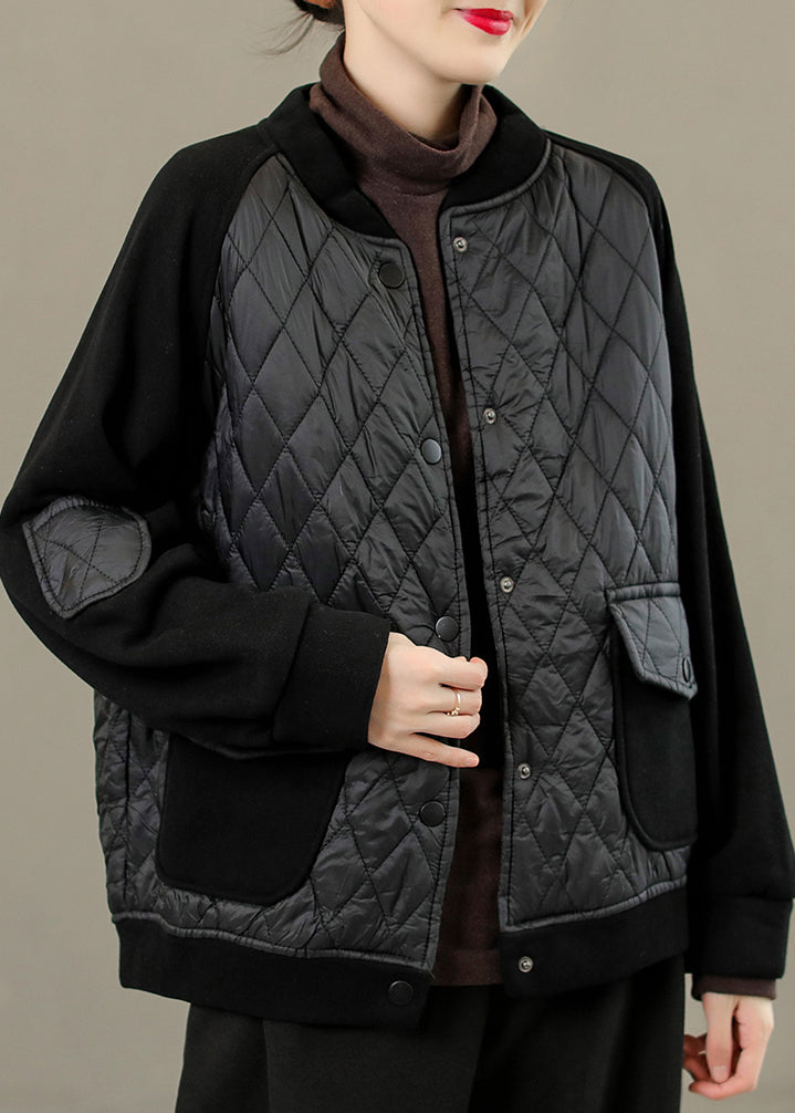 WW | Coffee O-Neck Patchwork Button Thick Coats Long Sleeves