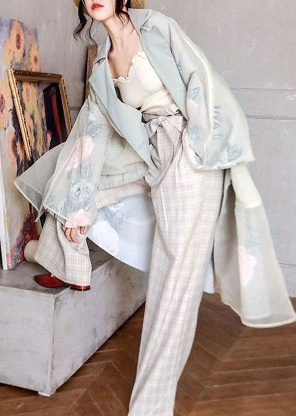 WW | Flora Peter Pan Collar Pocket Patchwork Organza Trench Coats