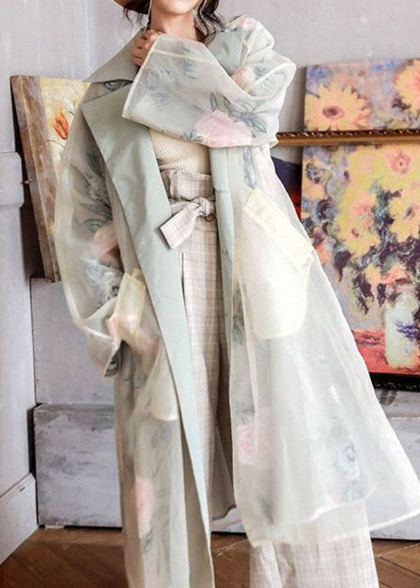 WW | Flora Peter Pan Collar Pocket Patchwork Organza Trench Coats