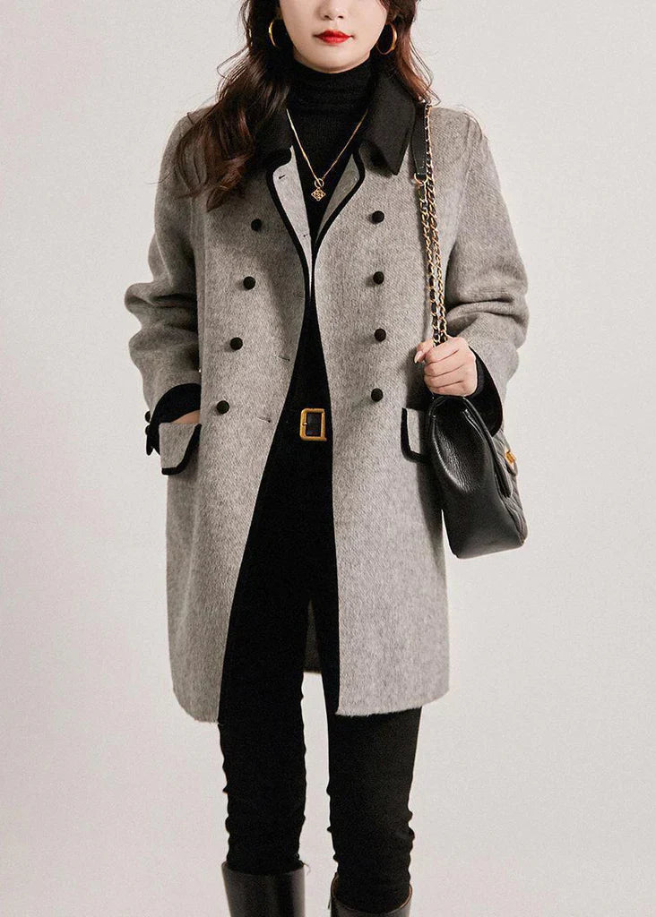 WW | Women's Wool Coat – Casual Cut – Double-Breasted – Lapel Collar – Mid-Thigh Length