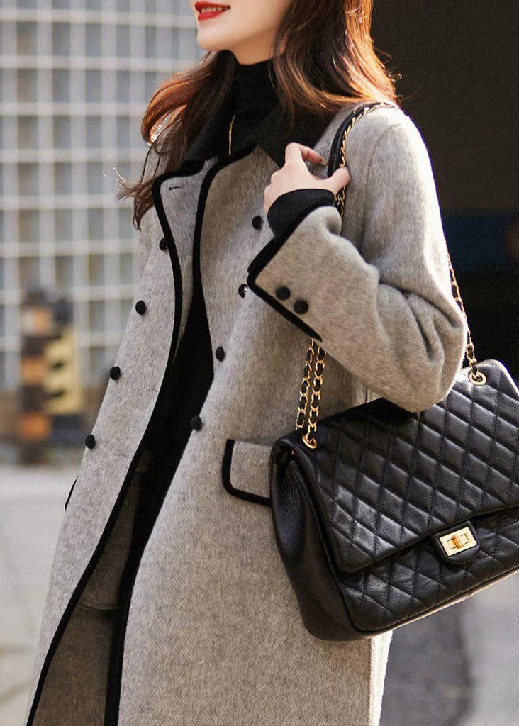 WW | Women's Wool Coat – Casual Cut – Double-Breasted – Lapel Collar – Mid-Thigh Length