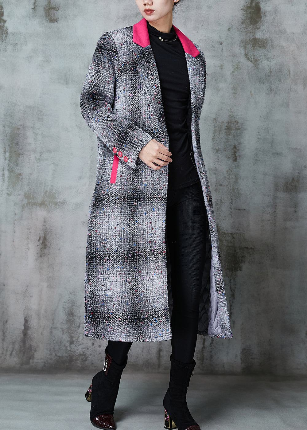 WW | Gray Plaid Patchwork Wool Coats