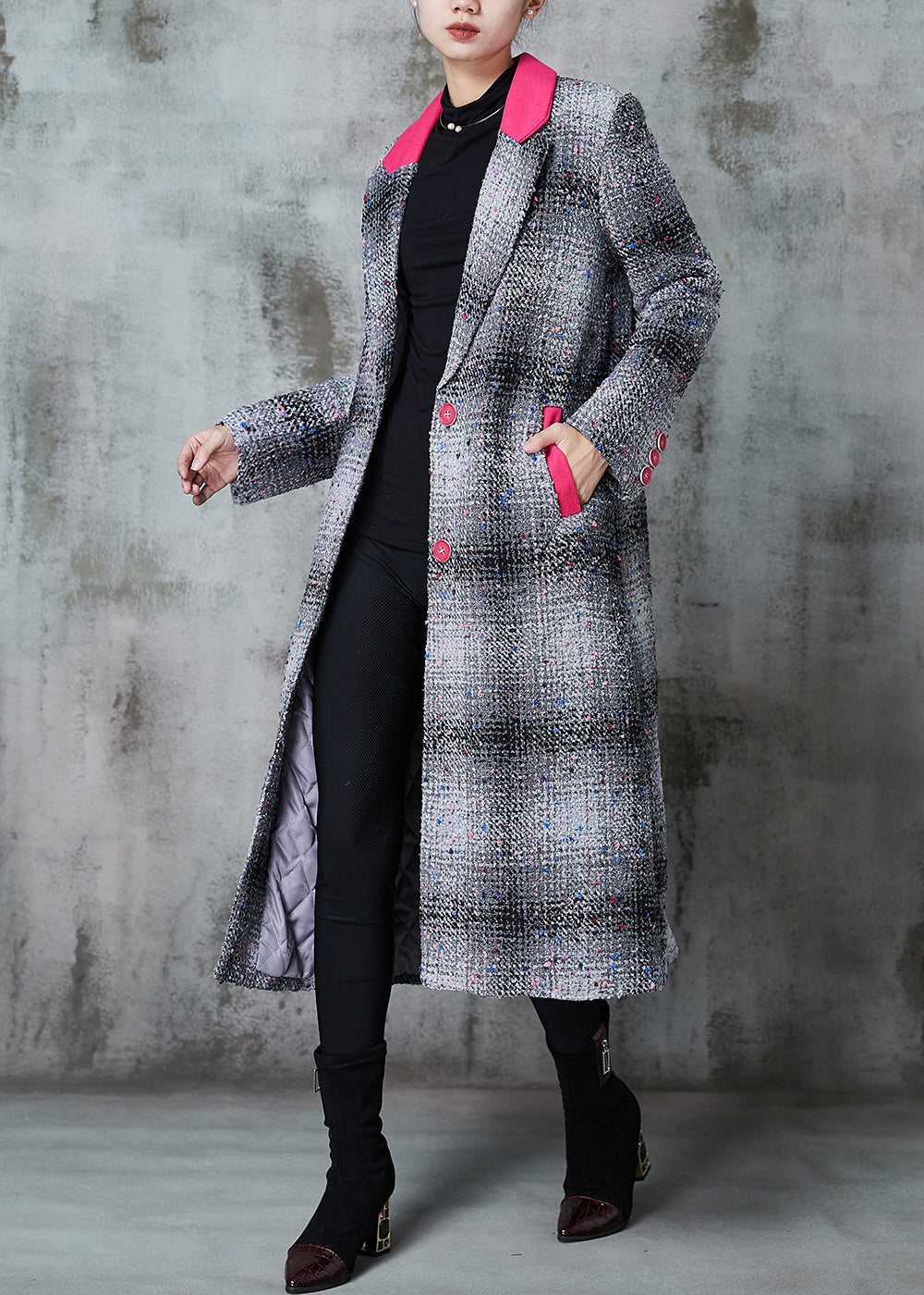 WW | Gray Plaid Patchwork Wool Coats