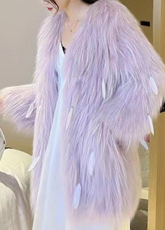 WW | Gray Tassel Thick Mink Coats Long Sleeve