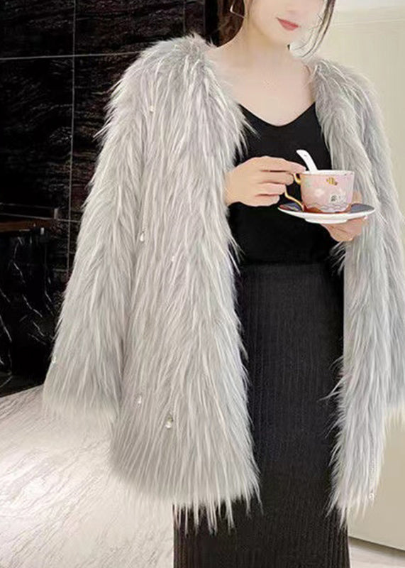 WW | Gray Tassel Thick Mink Coats Long Sleeve