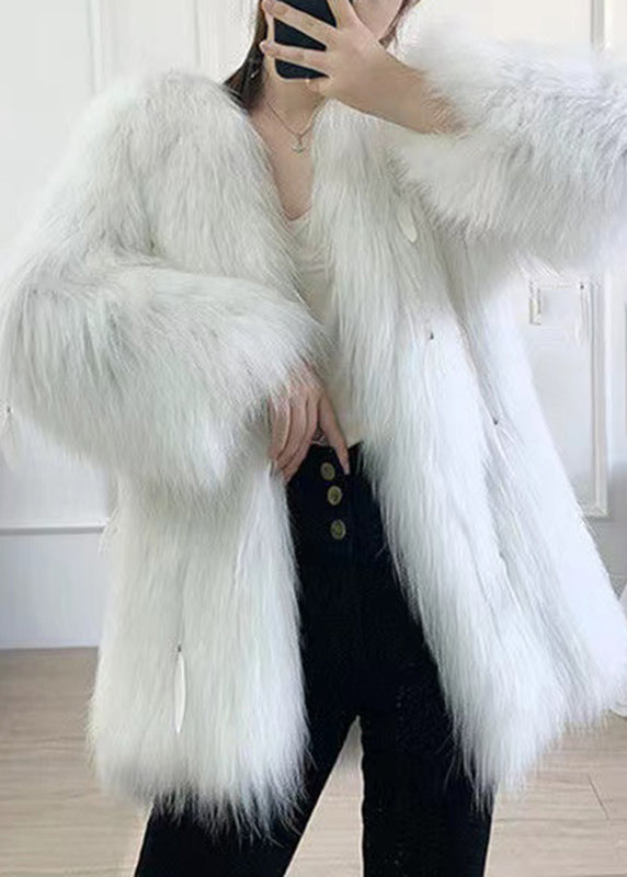 WW | Gray Tassel Thick Mink Coats Long Sleeve