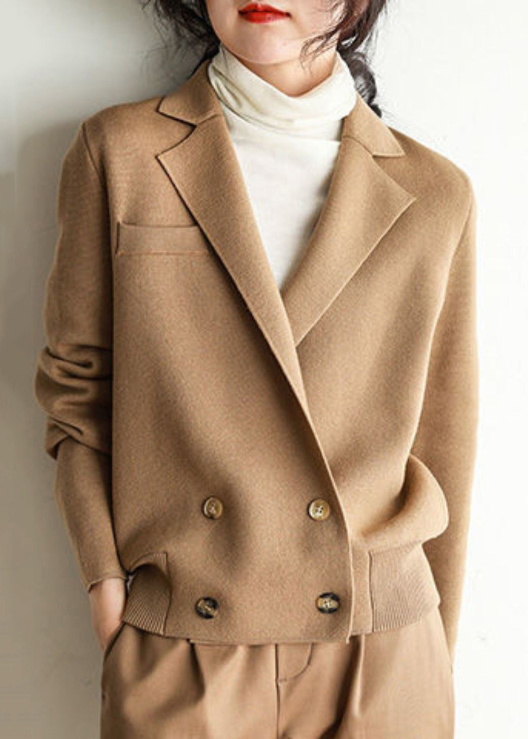 WW | Khaki Peter Pan Collar Button Patchwork Cardigans