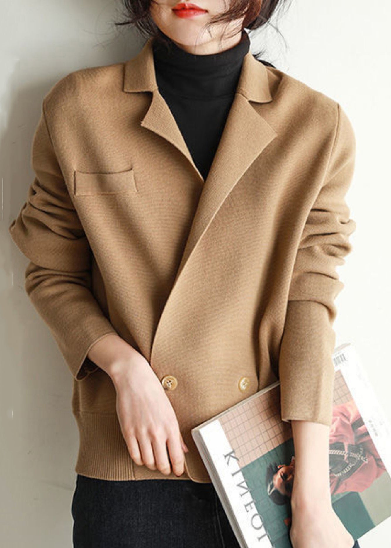 WW | Khaki Peter Pan Collar Button Patchwork Cardigans