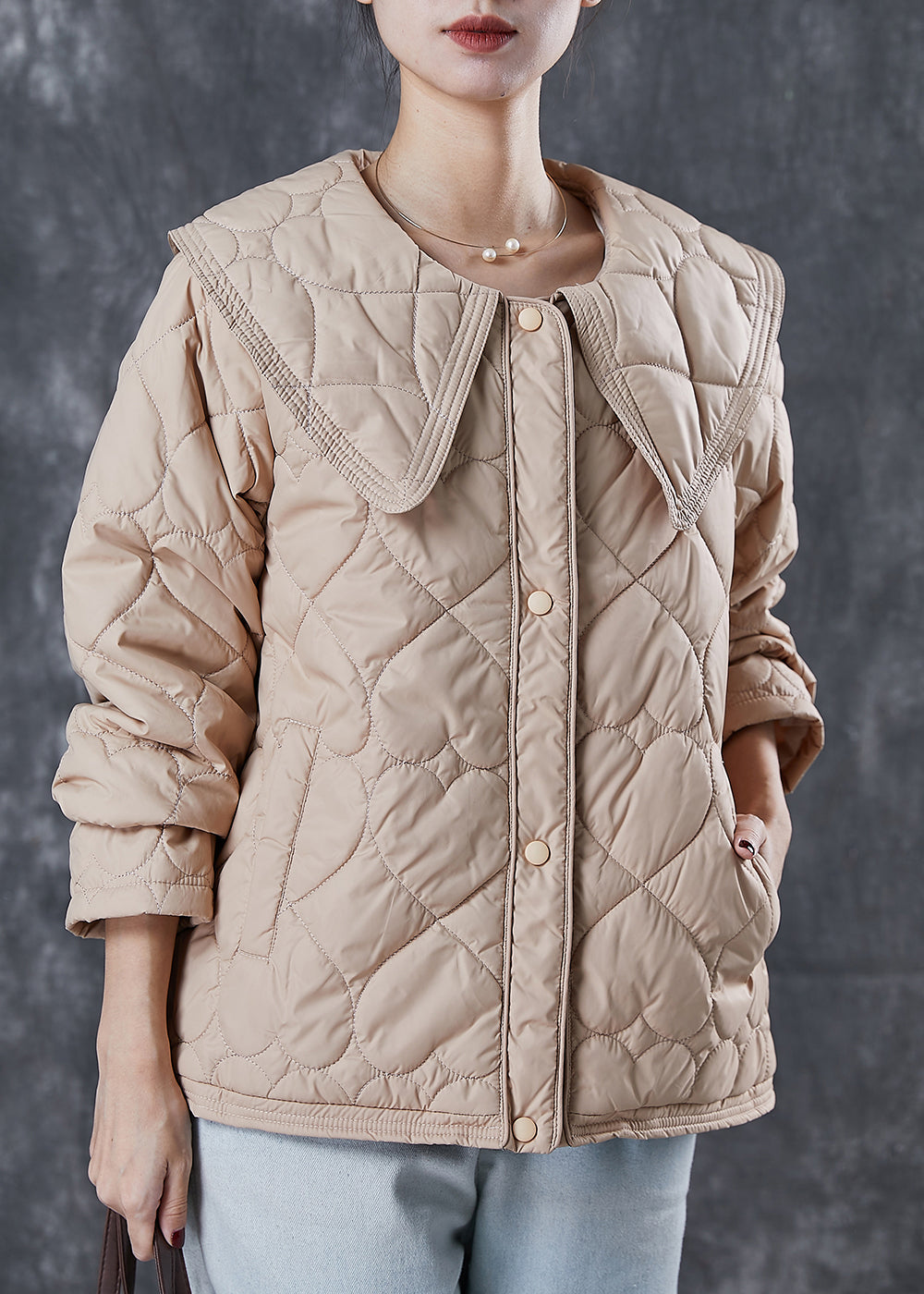 WW | Khaki Peter Pan Collar Pockets Fine Cotton Padded Coats