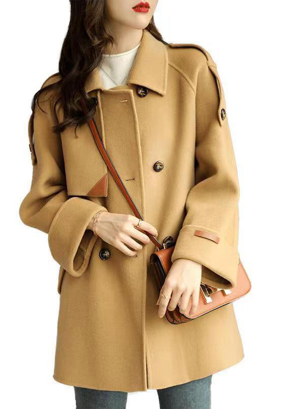WW | Light Camel Peter Pan Collar Double-Breasted Wool Coats