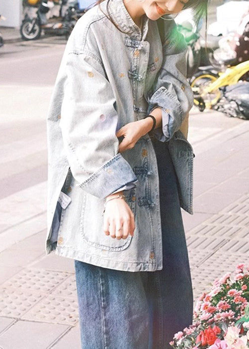 WW | Mach Alte Blaue Knopf Taschen Denim Mäntel Lange Ärmel