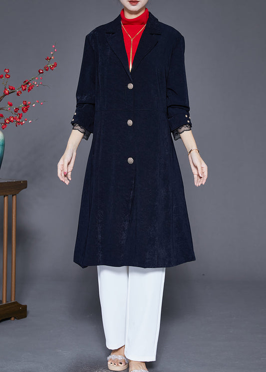 WW | Marineblaues Revers Einreiher Slim Fit Trenchcoats