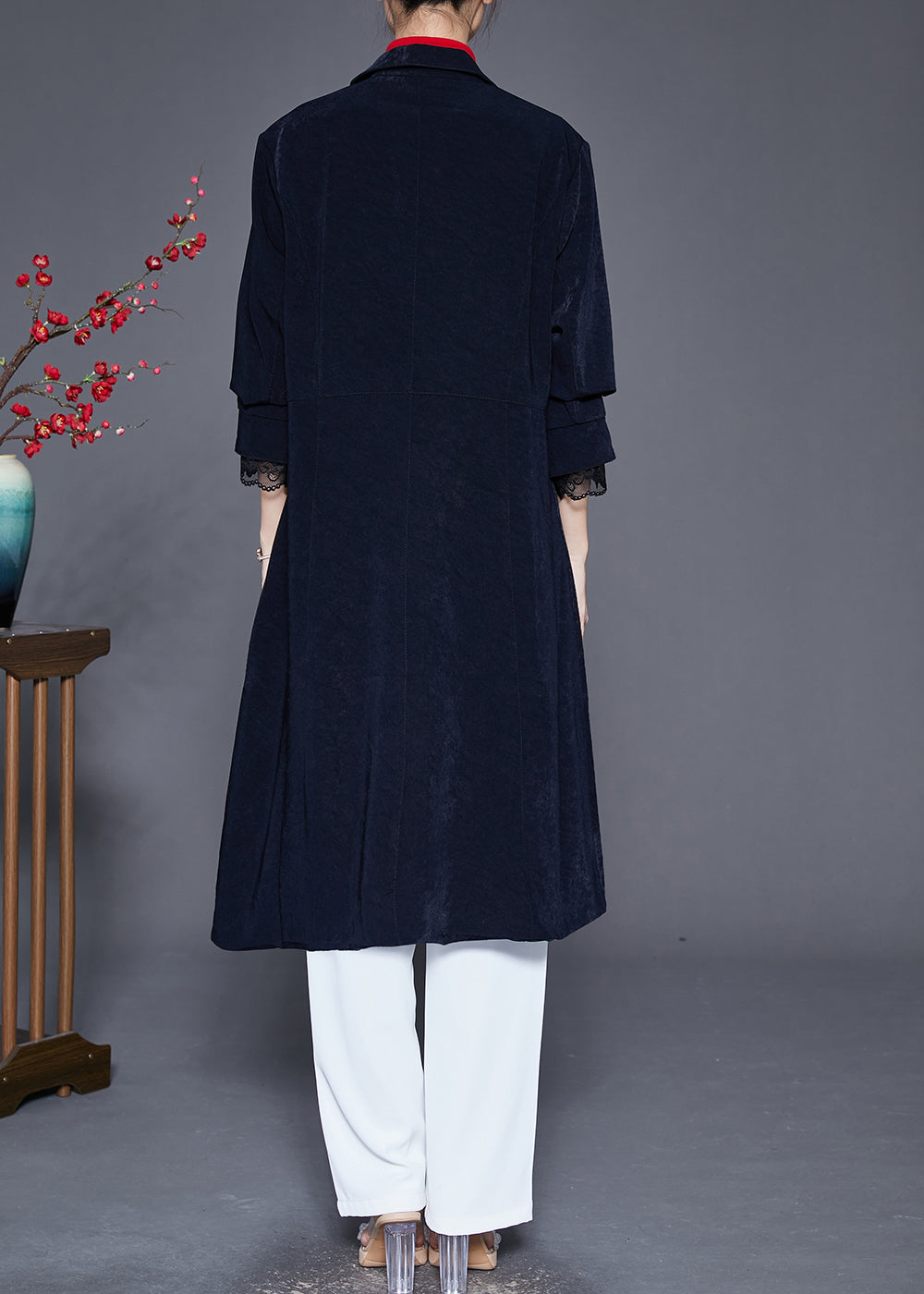 WW | Navy Lapel Single Breasted Slim Fit Trench Coats