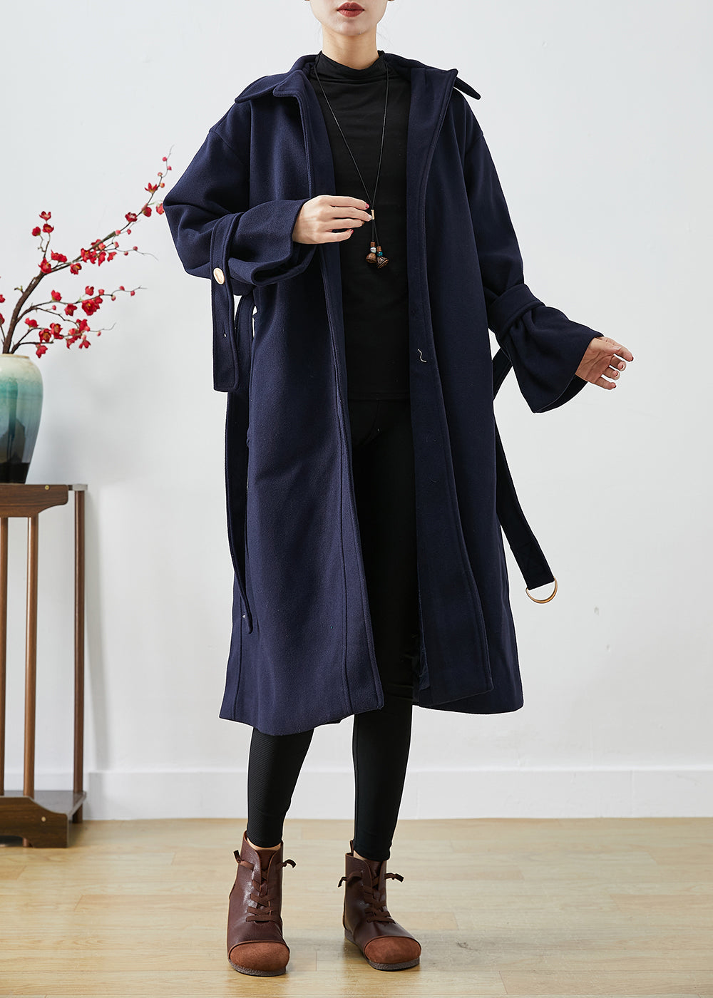 WW | Navy Slim Fit Thick Wool Trench Coats Winter