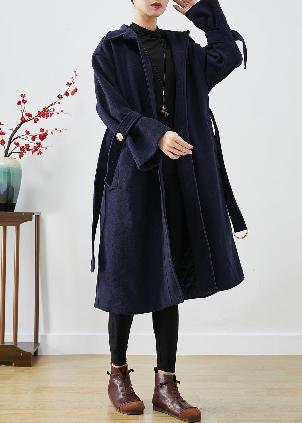 WW | Navy Slim Fit Thick Wool Trench Coats Winter