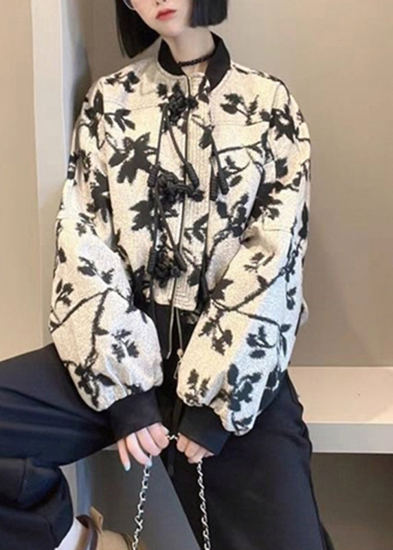 WW | Crew Neck Zipper Print Coats Long Sleeve