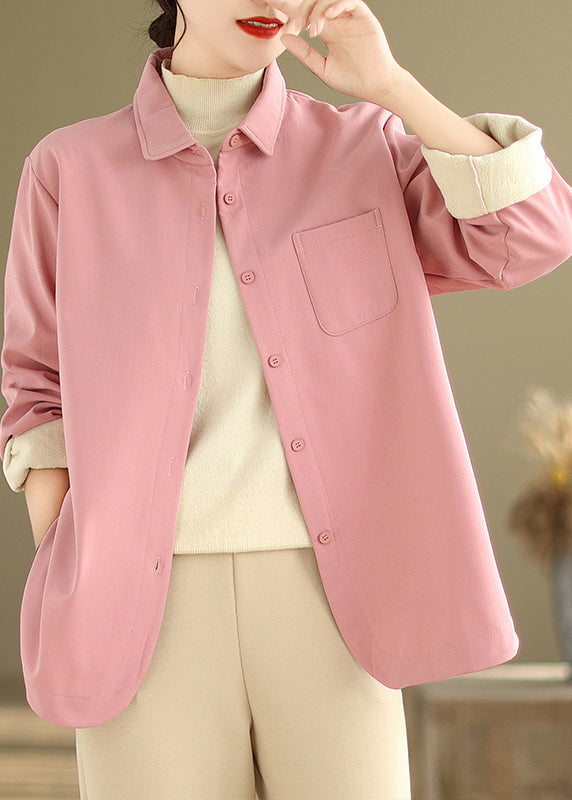 WW | Pink Oversized Pockets Fleece Wool-lined Coats Winter