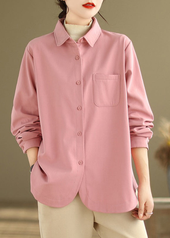 WW | Pink Oversized Pockets Fleece Wool-lined Coats Winter