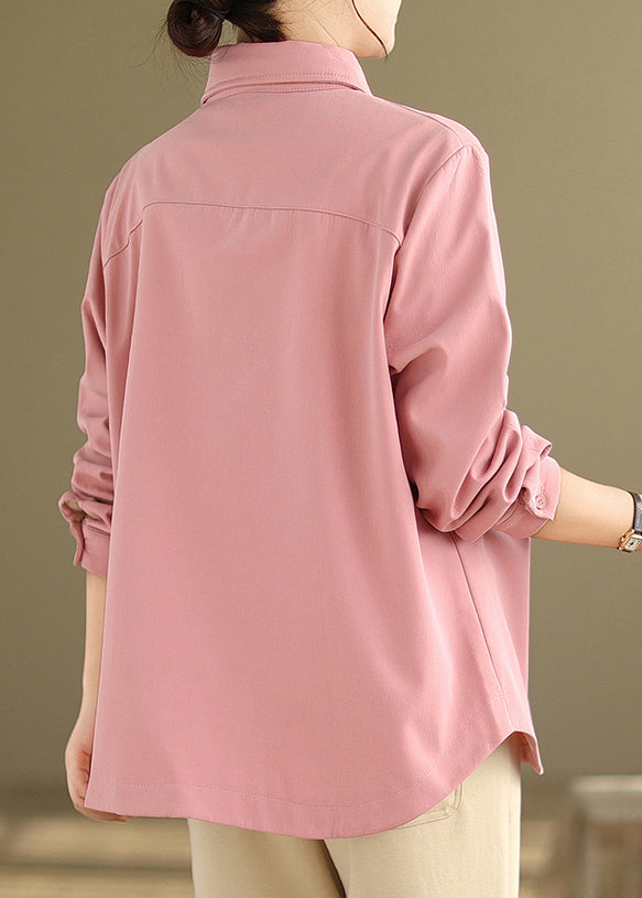 WW | Pink Oversized Pockets Fleece Wool-lined Coats Winter