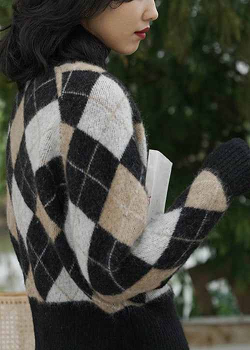WW | Plaid V-neck Button Knit Cardigans Long Sleeve