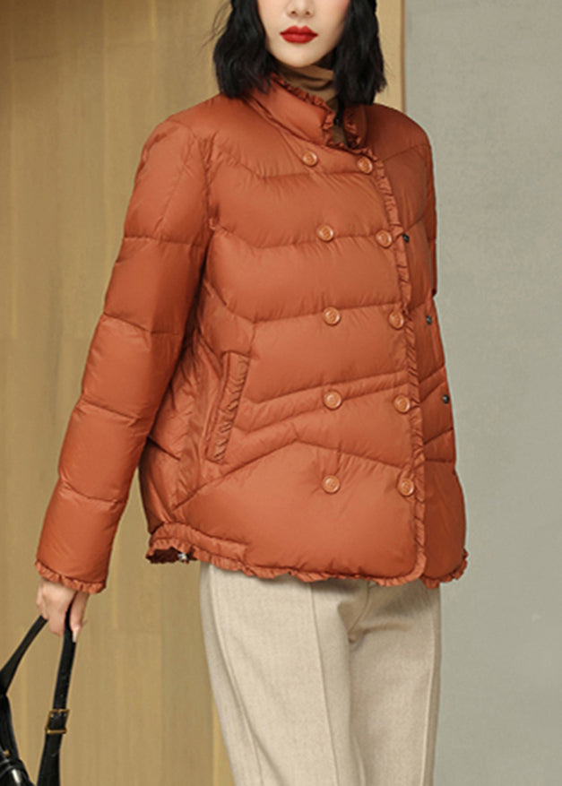 WW | Rust Stand-Up Collar Patchwork Duck Feather Down Coat Winter