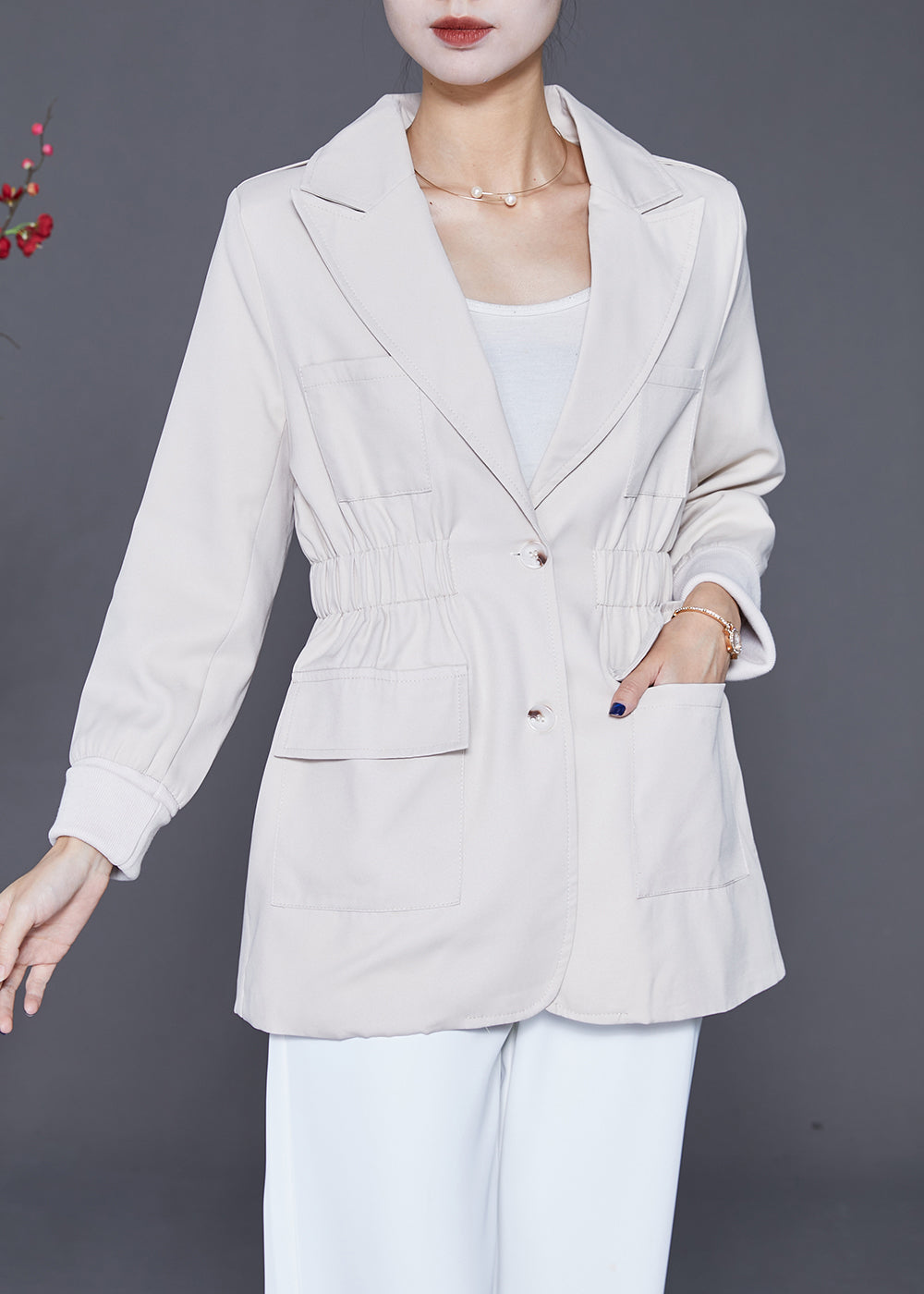 WW | White Peter Pan Collar Elastic Waist Cotton Coats