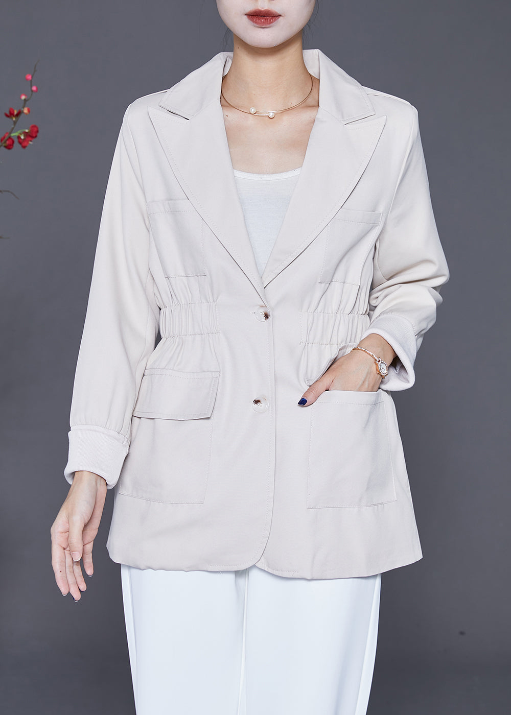 WW | White Peter Pan Collar Elastic Waist Cotton Coats