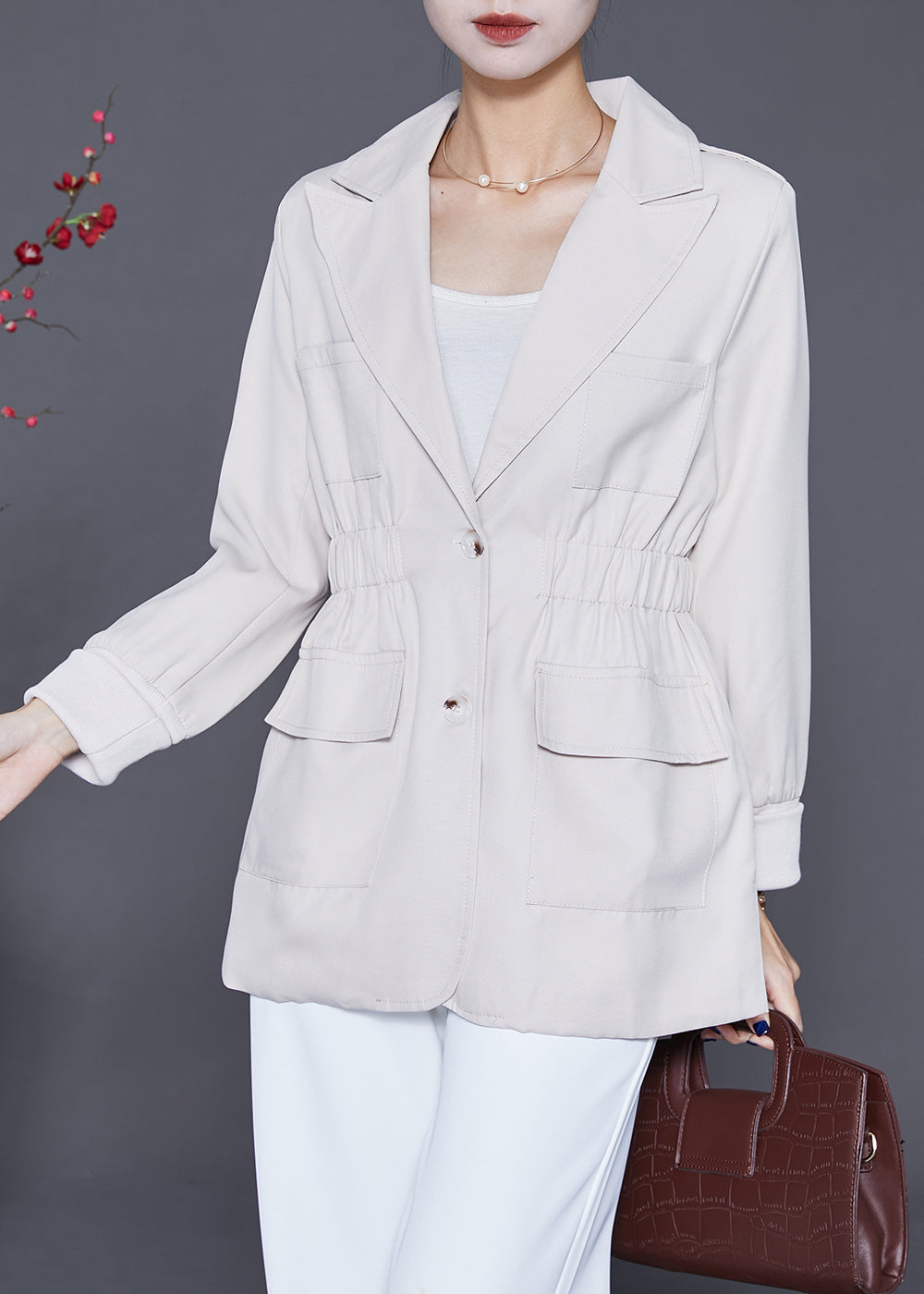 WW | White Peter Pan Collar Elastic Waist Cotton Coats