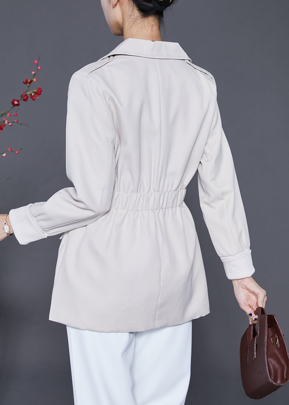 WW | White Peter Pan Collar Elastic Waist Cotton Coats