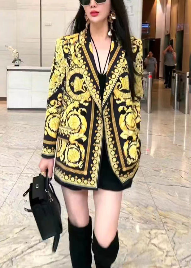 WW | Yellow Peter Pan Collar Print Patchwork Cotton Coats
