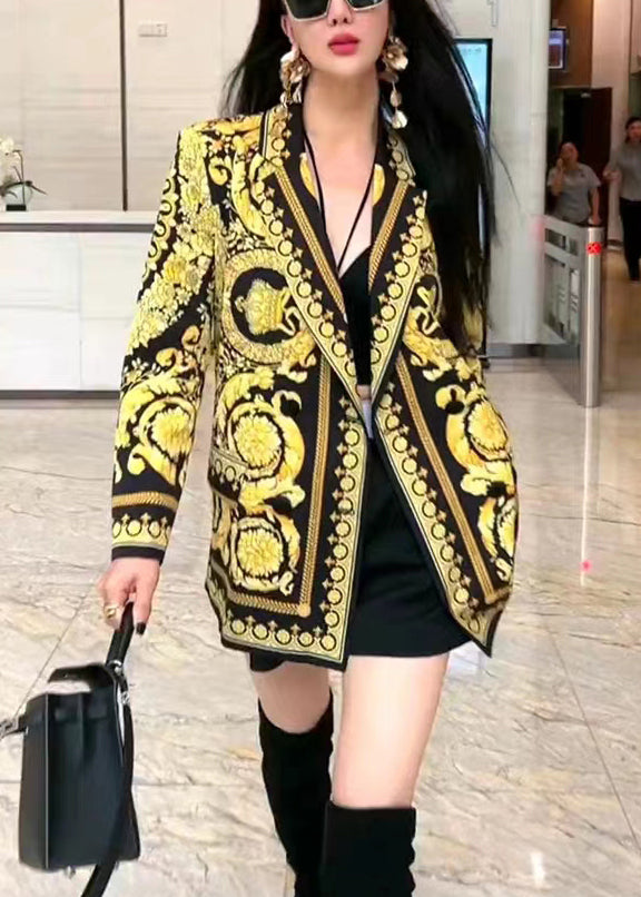 WW | Yellow Peter Pan Collar Print Patchwork Cotton Coats