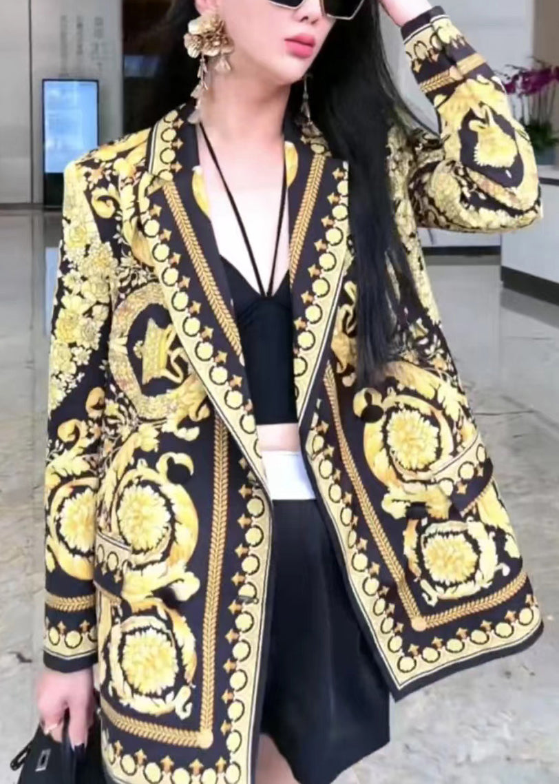 WW | Yellow Peter Pan Collar Print Patchwork Cotton Coats