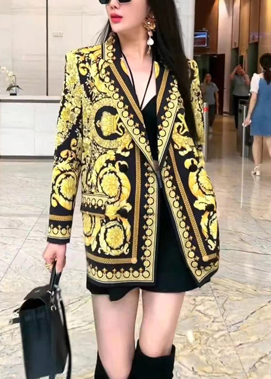WW | Yellow Peter Pan Collar Print Patchwork Cotton Coats