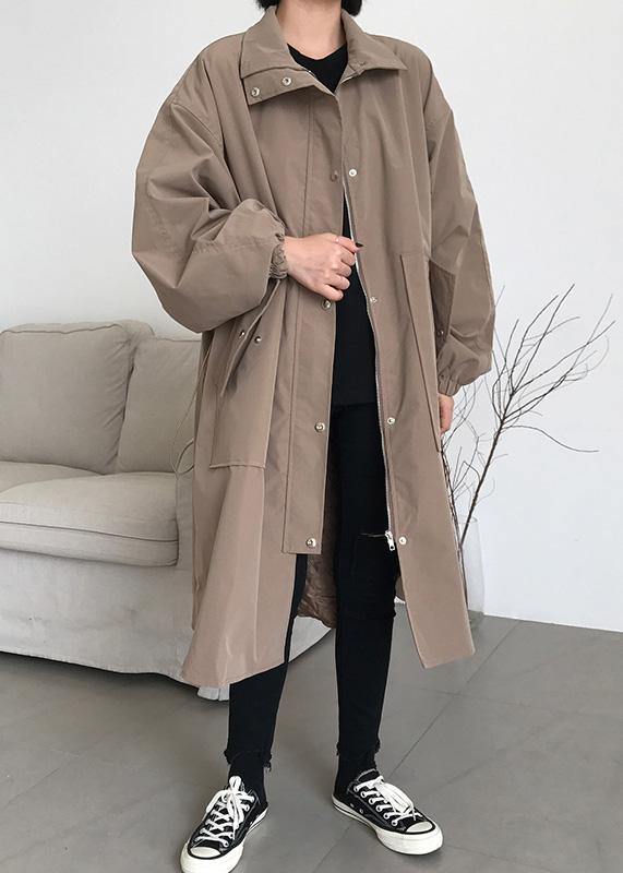 WW | Khaki Fine Maxi Coat Wardrobes with Zipper and Lapel Collar Women's Coats