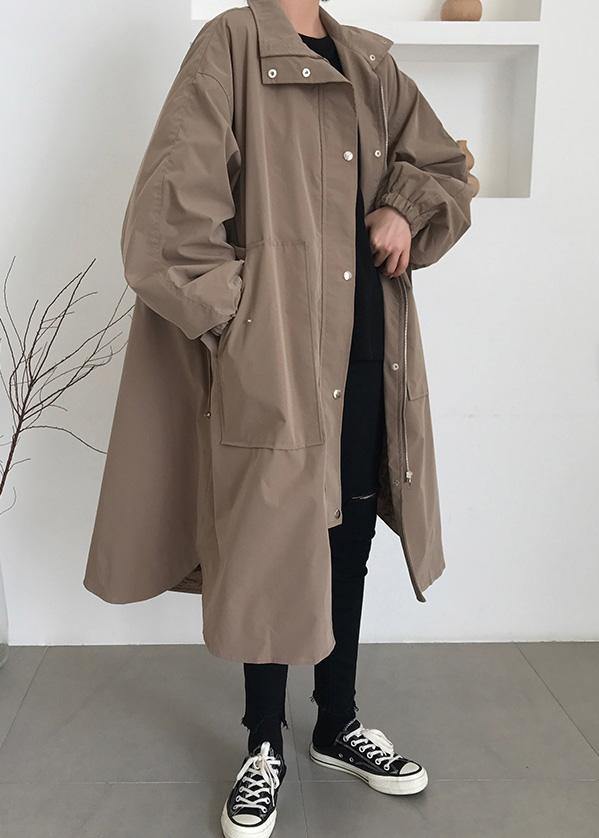 WW | Khaki Fine Maxi Coat Wardrobes with Zipper and Lapel Collar Women's Coats