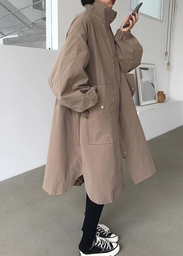 WW | Khaki Fine Maxi Coat Wardrobes with Zipper and Lapel Collar Women's Coats