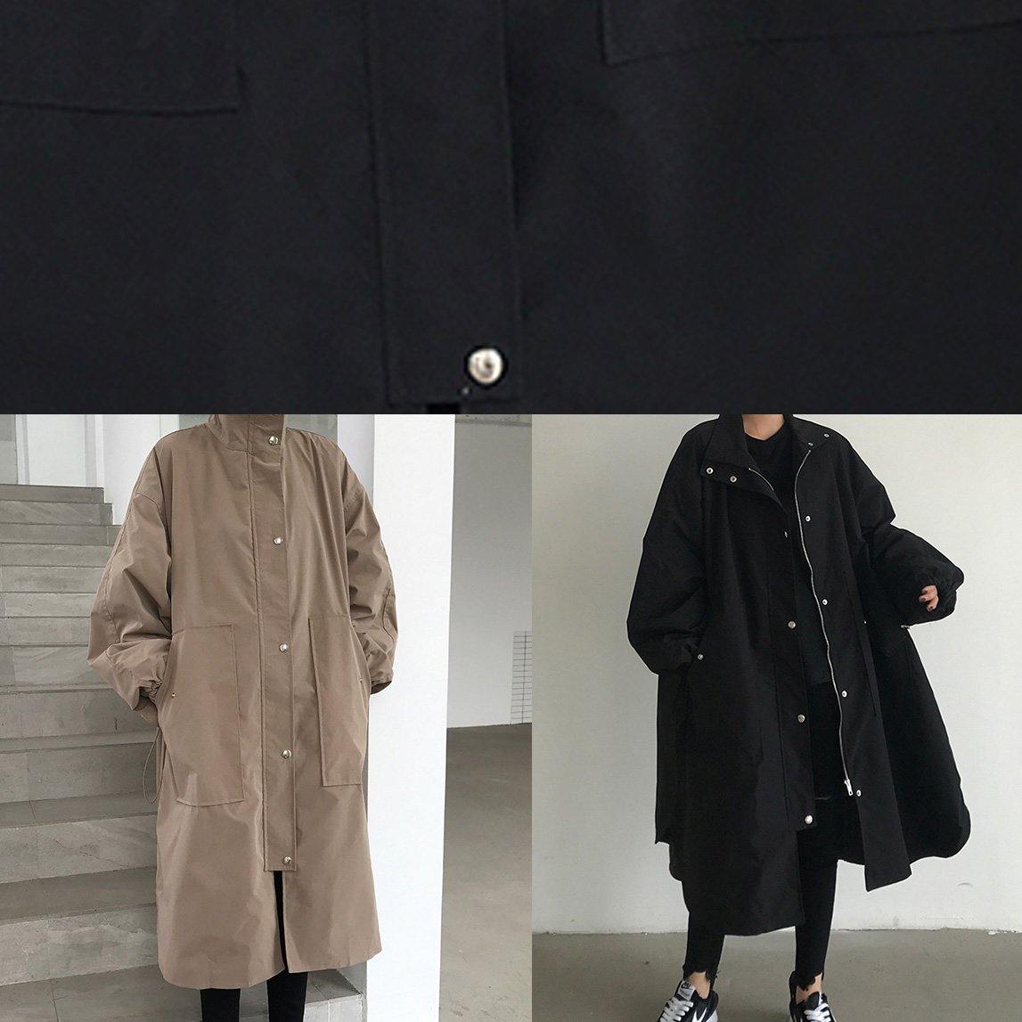 WW | Khaki Fine Maxi Coat Wardrobes with Zipper and Lapel Collar Women's Coats