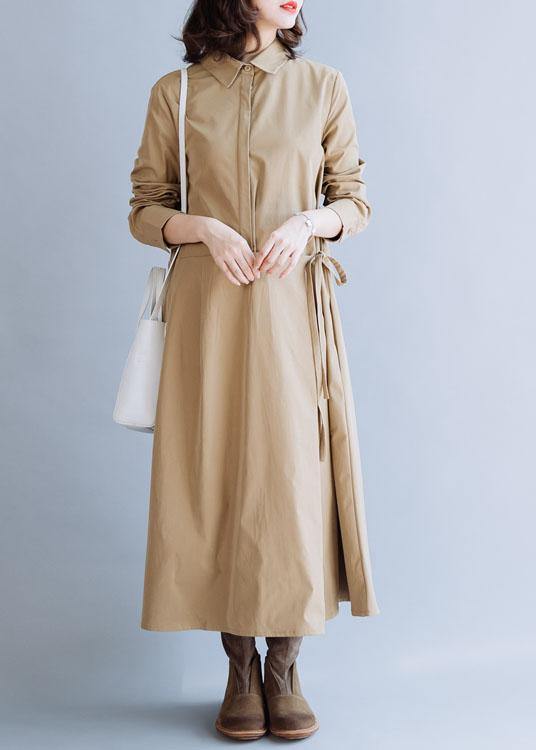 WW | Lapel Tie Waist Fine Tunic Coat Khaki Coats